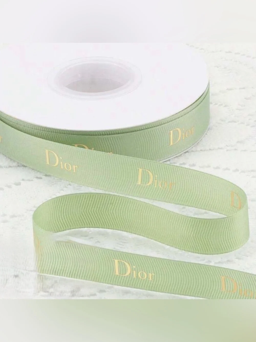 New Mint Green Ribbon with Gold Logo 36 yards